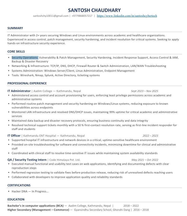Santosh Chaudhary Resume Preview